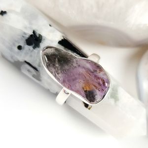 Sterling Silver Rare Super 7 Melody Stone Cacoxenite Freeform Ring Size 7.75